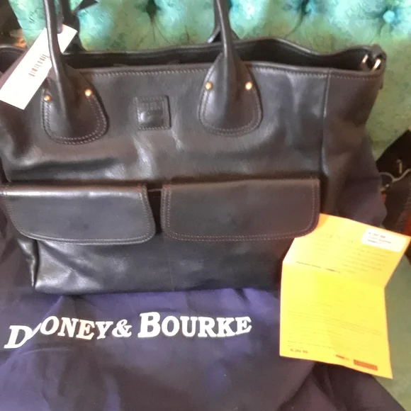 Dooney & Bourke Florentine Pocket Shopper in Black/Black - Picture 1 of 13